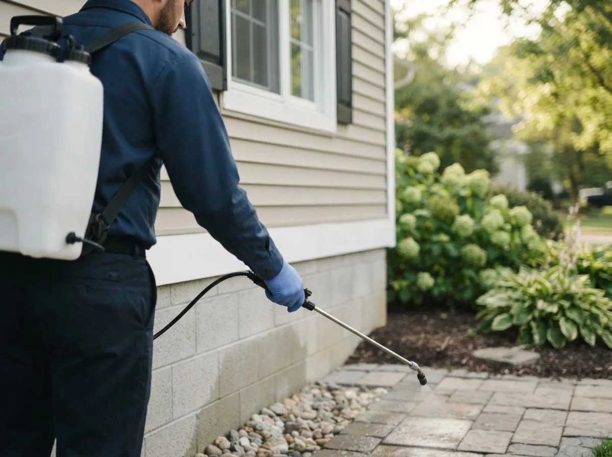 Pest control technician inspecting a home in Fountain City, WI